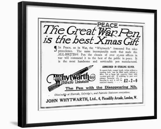 Advertisement 'The Great War Pen Is the Best Xmas Gift'-null-Framed Giclee Print
