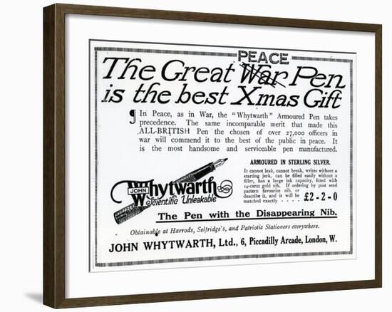 Advertisement 'The Great War Pen Is the Best Xmas Gift'-null-Framed Giclee Print