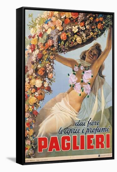 Advertising Poster "Dai Fiori Le Ciprie I Profumi Paglieri"-Giovanni Antonio Pellegrini-Framed Stretched Canvas