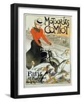 Advertising Poster for Comiot Motorcycles. A Young Woman on a Moped Rolls among a Group of Geese. P-Theophile Alexandre Steinlen-Framed Giclee Print