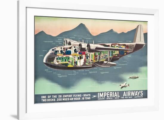 Advertising Poster for the 'Flying Boats' of Imperial Airways, 1937 (Offset Colour Lithograph)-null-Framed Giclee Print