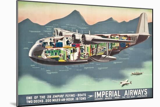 Advertising Poster for the 'Flying Boats' of Imperial Airways, 1937 (Offset Colour Lithograph)-null-Mounted Giclee Print