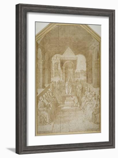 Aeneas Piccolomini Kissing the Slipper of Pope Eugenius, after Pinturicchio-null-Framed Giclee Print