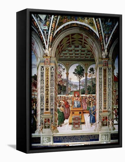 Aeneas Sylvius Piccolomini (1405-64) Delivers an Oration before King James I of Scotland…-Bernardino di Betto Pinturicchio-Framed Stretched Canvas