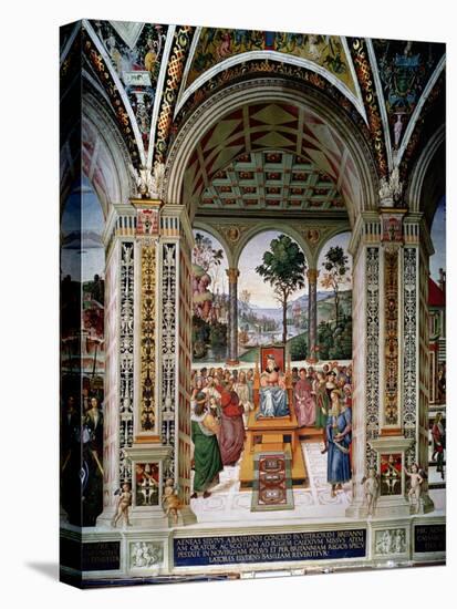 Aeneas Sylvius Piccolomini (1405-64) Delivers an Oration before King James I of Scotland…-Bernardino di Betto Pinturicchio-Stretched Canvas