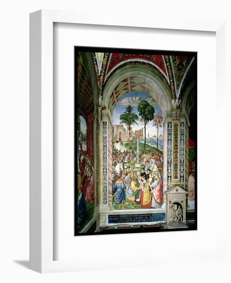 Aeneas Sylvius Piccolomini (1405-64) Presents Eleonora of Aragon to Frederick III (1415-93) on…-Bernardino di Betto Pinturicchio-Framed Giclee Print