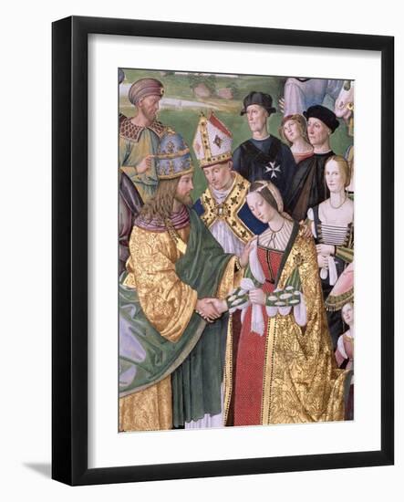 Aeneas Sylvius Piccolomini (1405-64) Presents Eleonora of Aragon to Frederick III (1415-93),…-Bernardino di Betto Pinturicchio-Framed Giclee Print