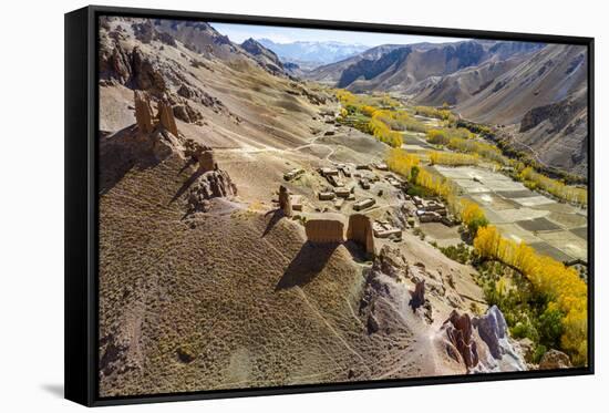 Aerial by drone of Gohargeen fort, Yakawlang province, Bamyan, Afghanistan-Michael Runkel-Framed Stretched Canvas