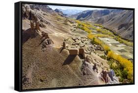 Aerial by drone of Gohargeen fort, Yakawlang province, Bamyan, Afghanistan-Michael Runkel-Framed Stretched Canvas