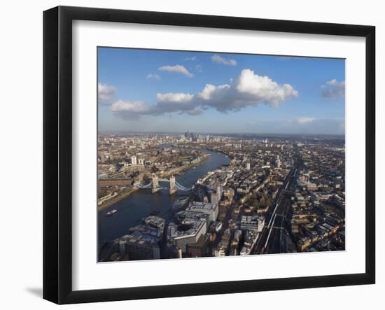 Aerial Cityscape Showing River Thames, Tower Bridge and Railway Tracks, London, England-Charles Bowman-Framed Photographic Print