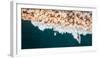 Aerial drone photo of surfers riding Pacific Ocean waves in San Diego, California at Sunset Cliffs-David Chang-Framed Photographic Print