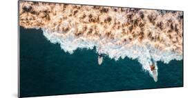 Aerial drone photo of surfers riding Pacific Ocean waves in San Diego, California at Sunset Cliffs-David Chang-Mounted Photographic Print