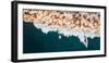 Aerial drone photo of surfers riding Pacific Ocean waves in San Diego, California at Sunset Cliffs-David Chang-Framed Premium Photographic Print