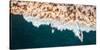 Aerial drone photo of surfers riding Pacific Ocean waves in San Diego, California at Sunset Cliffs-David Chang-Stretched Canvas