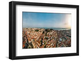 Aerial drone view of Baixa District, facing south towards the Tagus River-Alexandre Rotenberg-Framed Photographic Print