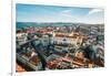 Aerial drone view of Carmo Church and surrounding historic neighbourhood in Chiado-Alexandre Rotenberg-Framed Photographic Print