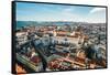 Aerial drone view of Carmo Church and surrounding historic neighbourhood in Chiado-Alexandre Rotenberg-Framed Stretched Canvas