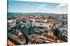 Aerial drone view of Carmo Church and surrounding historic neighbourhood in Chiado-Alexandre Rotenberg-Stretched Canvas