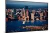 Aerial morning View of Boston Skyline and Financial District and Wharf area, Boston, MA-null-Mounted Photographic Print