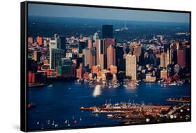 Aerial morning View of Boston Skyline and Financial District and Wharf area, Boston, MA-null-Framed Stretched Canvas