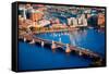 Aerial morning View of Longfellow Arched Bridge over Charles River to Cambridge, Boston, MA-null-Framed Stretched Canvas