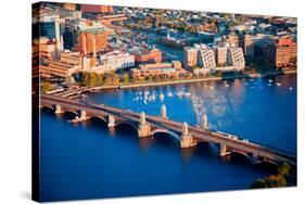 Aerial morning View of Longfellow Arched Bridge over Charles River to Cambridge, Boston, MA-null-Stretched Canvas