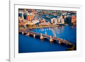 Aerial morning View of Longfellow Arched Bridge over Charles River to Cambridge, Boston, MA-null-Framed Photographic Print