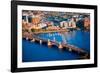 Aerial morning View of Longfellow Arched Bridge over Charles River to Cambridge, Boston, MA-null-Framed Photographic Print