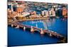 Aerial morning View of Longfellow Arched Bridge over Charles River to Cambridge, Boston, MA-null-Mounted Photographic Print