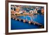 Aerial morning View of Longfellow Arched Bridge over Charles River to Cambridge, Boston, MA-null-Framed Photographic Print