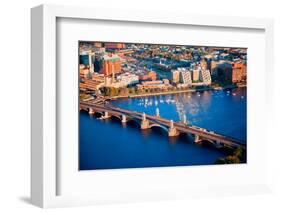 Aerial morning View of Longfellow Arched Bridge over Charles River to Cambridge, Boston, MA-null-Framed Photographic Print