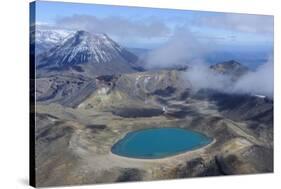 Aerial of a Blue Lake with Mount Ngauruhoe in the Background, Tongariro National Park, North Island-Michael Runkel-Stretched Canvas
