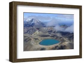 Aerial of a Blue Lake with Mount Ngauruhoe in the Background, Tongariro National Park, North Island-Michael Runkel-Framed Photographic Print