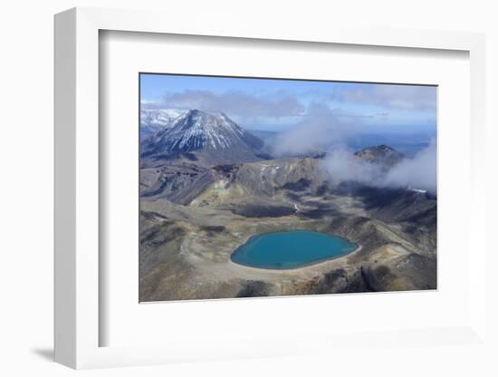 Aerial of a Blue Lake with Mount Ngauruhoe in the Background, Tongariro National Park, North Island-Michael Runkel-Framed Photographic Print