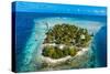 Aerial of a little island at the Avatoru Pass, Rangiroa atoll, Tuamotus, French Polynesia-Michael Runkel-Stretched Canvas