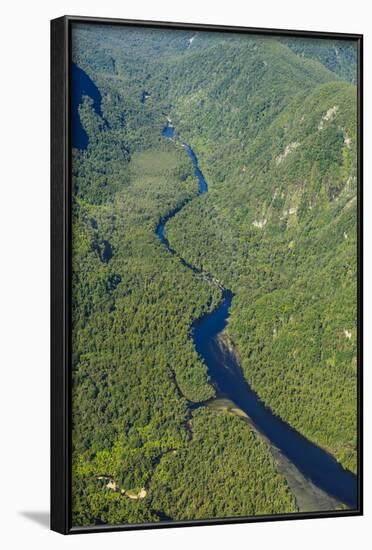 Aerial of a Little River Flowing Through the Untouched Mountains of Fiordland National Park-Michael-Framed Photographic Print