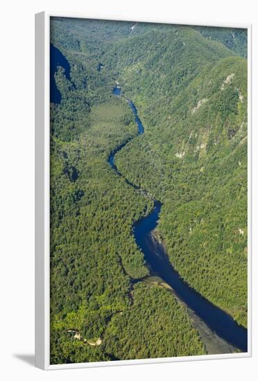 Aerial of a Little River Flowing Through the Untouched Mountains of Fiordland National Park-Michael-Framed Photographic Print