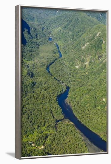 Aerial of a Little River Flowing Through the Untouched Mountains of Fiordland National Park-Michael-Framed Photographic Print