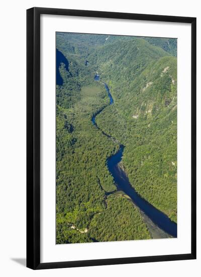 Aerial of a Little River Flowing Through the Untouched Mountains of Fiordland National Park-Michael-Framed Photographic Print