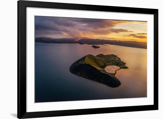 Aerial of a Small Island Named Sandey in Thingvallavatn or Lake Thingvellir, Iceland-Arctic-Images-Framed Photographic Print