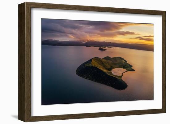 Aerial of a Small Island Named Sandey in Thingvallavatn or Lake Thingvellir, Iceland-Arctic-Images-Framed Photographic Print