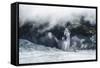 Aerial of a Waterfall Flowing into the Icefield of Fox Glacier-Michael Runkel-Framed Stretched Canvas