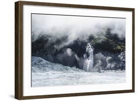 Aerial of a Waterfall Flowing into the Icefield of Fox Glacier-Michael Runkel-Framed Photographic Print