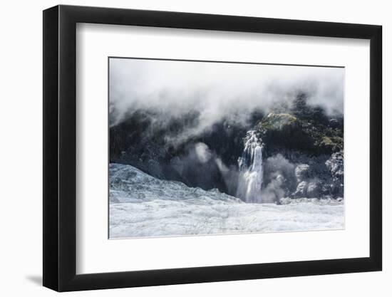 Aerial of a Waterfall Flowing into the Icefield of Fox Glacier-Michael Runkel-Framed Photographic Print