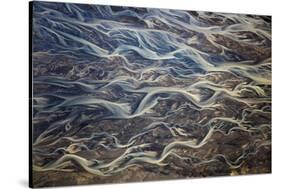 Aerial of braided rivers, Iceland-Art Wolfe-Stretched Canvas