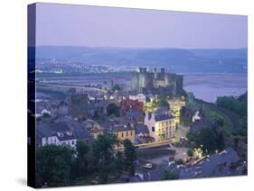 Aerial of Conway and Castle, UNESCO World Heritage Site, Gwynedd, North Wales, United Kingdom-Rainford Roy-Stretched Canvas