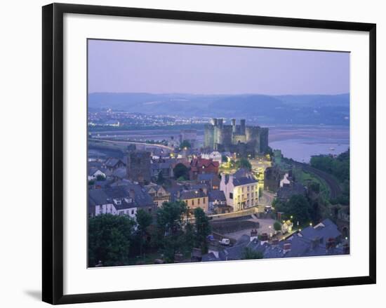 Aerial of Conway and Castle, UNESCO World Heritage Site, Gwynedd, North Wales, United Kingdom-Rainford Roy-Framed Photographic Print