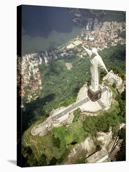 Aerial of Corcovado Christ Statue and Rio de Janeiro, Brazil-Bill Bachmann-Stretched Canvas