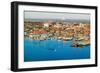 Aerial of downtown Portland Harbor and Portland Maine with view of Maine Medical Center, Commerc...-null-Framed Photographic Print