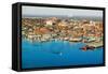 Aerial of downtown Portland Harbor and Portland Maine with view of Maine Medical Center, Commerc...-null-Framed Stretched Canvas